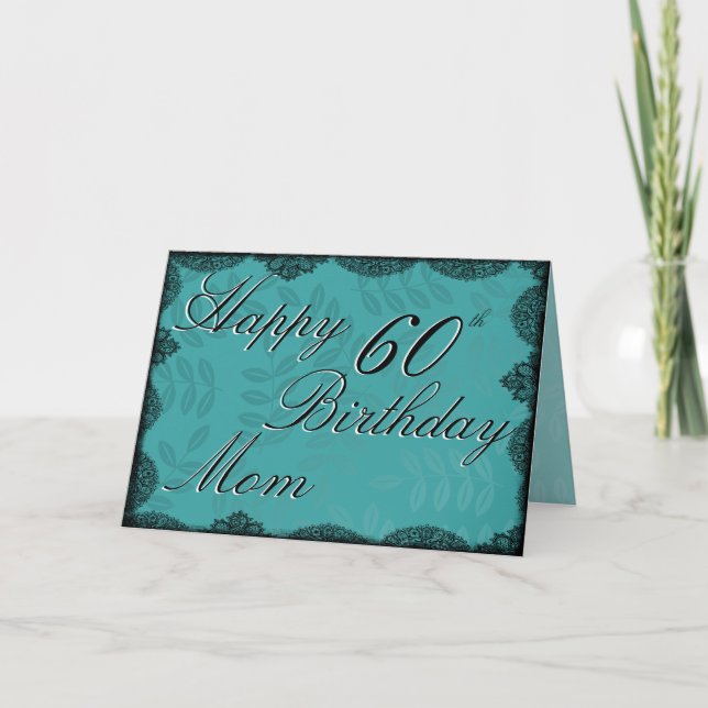 60. Happy Birthday Card - Aquamarine Vintage Spitz Karte (Vorderseite)