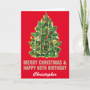 60. Happy Geburtstag und Frohe Weihnachten Red & G Karte