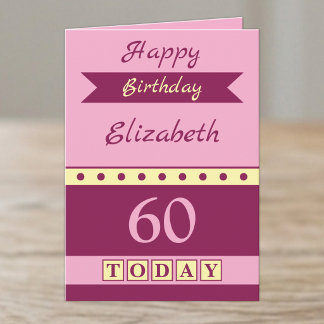 60 heute Name pink gelb Geburtstag Karte