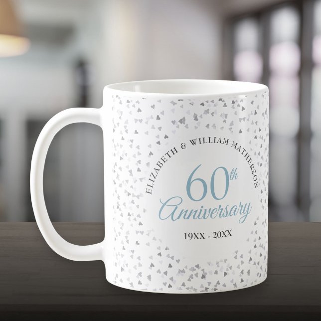 60. Hochzeit Jahrestag Herz Confetti Kaffeetasse (60th Wedding Anniversary Hearts Confetti Coffee Mug)