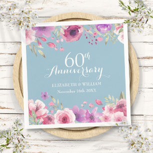 60. Hochzeitsjubiläum Aquarell-Rosen Floral Serviette