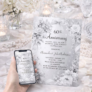 60. Hochzeitsjubiläum Diamant Silber Blumenband Einladung