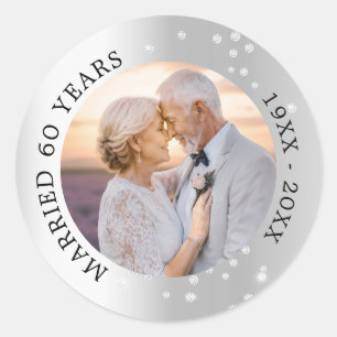 60. Hochzeitsjubiläum Diamant Silber Foto Runder Aufkleber
