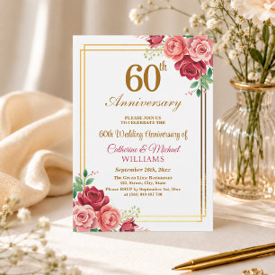 60. Hochzeitsjubiläum Goldrahmen Blumen Einladung