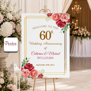 60. Hochzeitsjubiläum Goldrahmen Blumen Poster
