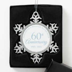 60. Hochzeitsjubiläum Herzen Konfetti Schneeflocken Zinn-Ornament