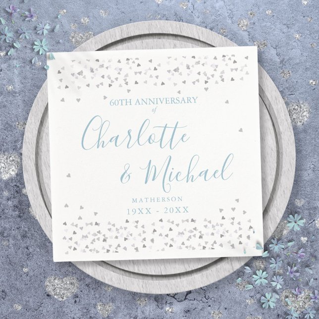 60. Hochzeitsskript für das Jubiläum Hearts Confet Serviette (60th Wedding Anniversary Script Hearts Confetti Napkins)