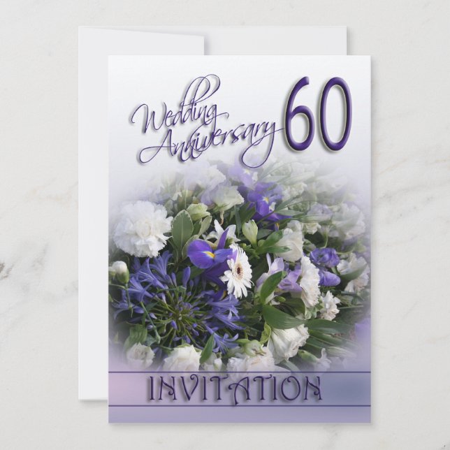 60. Hochzeitstag Einladung Blauer Blumen (Vorderseite)