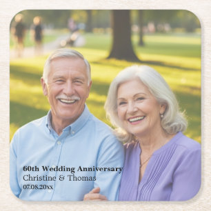 60. Hochzeitstag - Foto-Text-Overlay hinzufügen Rechteckiger Pappuntersetzer