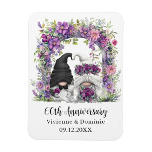 60. Hochzeitstag Gnome Lila Blume Magnet