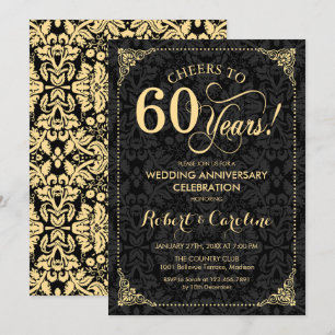 60. Hochzeitstag - Goldener schwarzer Damast Einladung