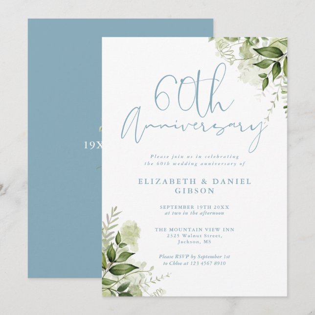 60. Hochzeitstag Greenery Floral Einladung (Vorne/Hinten)