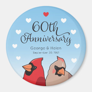 60. Hochzeitstag, Kardinal Bird and Hearts Magnet