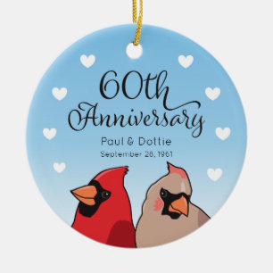 60. Hochzeitstag, Kardinal Bird Pair Keramik Ornament