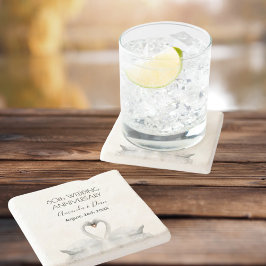 60. Hochzeitstag romantische weiße Schwäne Steinuntersetzer