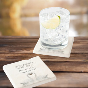 60. Hochzeitstag romantische weiße Schwäne Steinuntersetzer