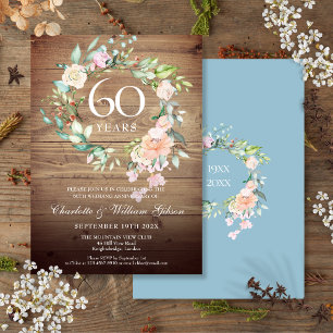 60. Hochzeitstag Rose Rustikales Holz Einladung