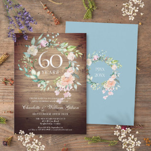 60. Hochzeitstag Rose Rustikales Holz Einladung