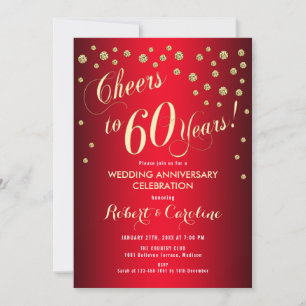 60. Hochzeitstag - Rot & Gold Einladung