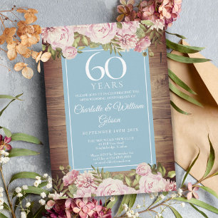 60. Hochzeitstag Rustikale Rose Grüne Einladung