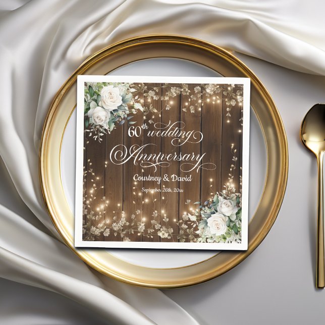 60. Hochzeitstag Rustikale String Lights Serviette (Von Creator hochgeladen)