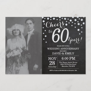 60. Hochzeitstag Schiefertafel Schwarz Silber Einladung