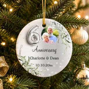 60. Hochzeitstag Silber Foto Diamanten Keramik Ornament