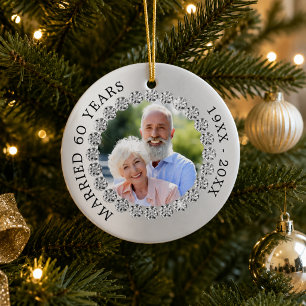 60. Hochzeitstag Silber Foto Diamanten Keramik Ornament