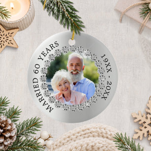60. Hochzeitstag Silber Foto Diamanten Keramik Ornament