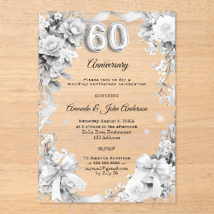 60. Hochzeitstag silberne Blumen Schleifen Acryleinladungen