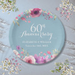 60. Hochzeitstag Wasserfarben-Rose Pappteller<br><div class="desc">Hübsche Aquarellgarten-Rose sitzen über und unter Ihren personalisierten Diamantenjubiläumsdetails. Entwickelt von Thisisnotme©</div>