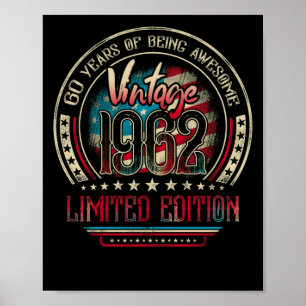 60 Jahre Awesome 60. Geburtstag Vintage 1962 USA Poster