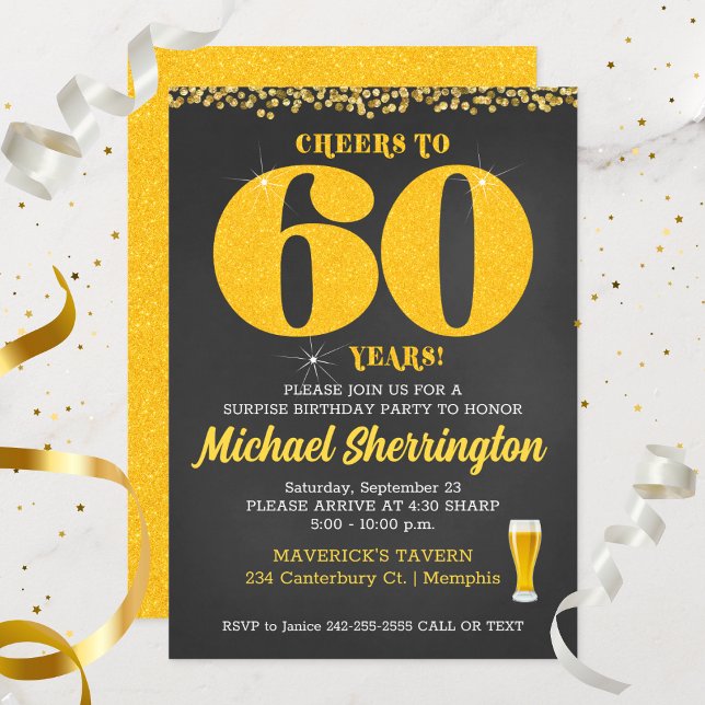 60 Jahre Geburtstag 60. 60. 66. Einladung (60th Cheers to 60 Years Birthday Invitation)