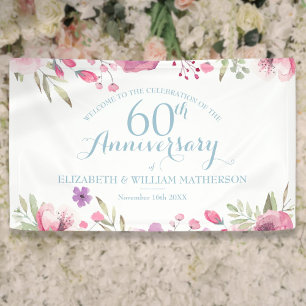 60 Jahre Jubiläum Rose von Aquarellfarben Willkomm Banner