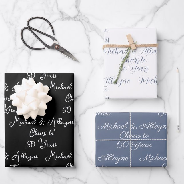 60 Jahre Schwarz & Weiß 60 Jahre alt Geschenkpapier Set (Vorderseite)