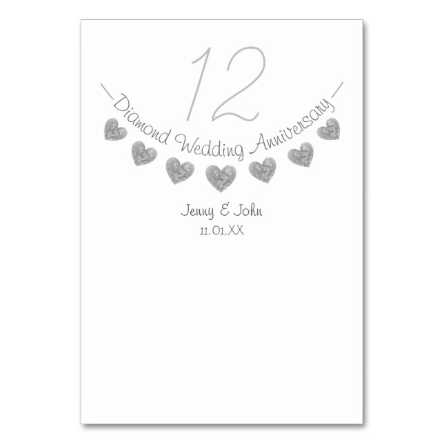 60. Jahrestag der Diamantenherzenhochzeit Tischnummer (Rückseite)