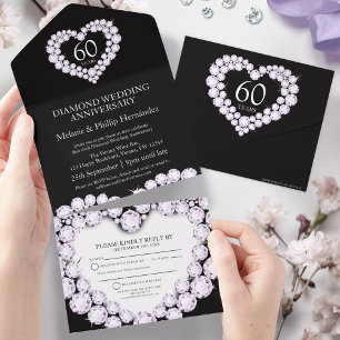 60. Jahrestag der Diamantenhochzeit Schwarz-weiß All In One Einladung