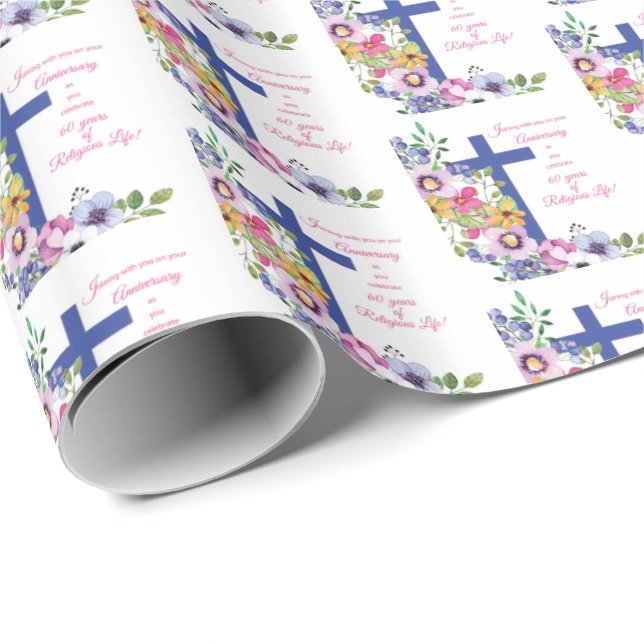 60. Jahrestag, Nun, Religious Life Cross Geschenkpapier (Rolleneckpunkt)