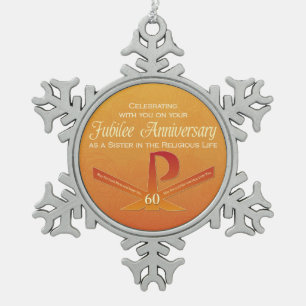 60-jähriges Jubiläum Nun Pax Kreuz, Orange Schneeflocken Zinn-Ornament