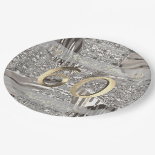 60 Jubiläum Diamond Wedding Elegante Imitate Gold Pappteller