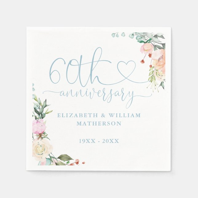 60. Jubiläum Gold Heart Rose Blues Serviette (Vorderseite)