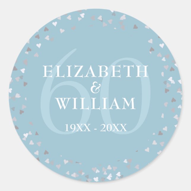 60. Jubiläum Hearts Confetti Runder Aufkleber (Vorderseite)