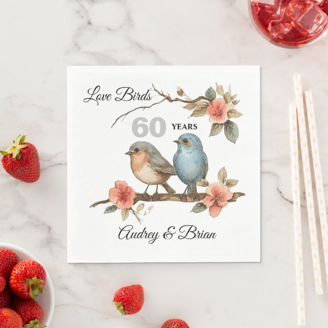 60. Jubiläum Love Birds Personalisiert Napkins Serviette (Beispiel)