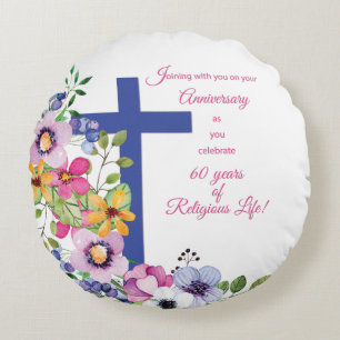 60. Jubiläum, Nonne, Kreuz des Ordenslebens Rundes Kissen