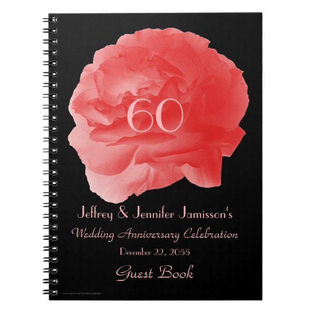 60. Jubiläum Party Gästebuch, Coral Pink Rose Notizblock (Vorderseite)