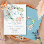 60. Jubiläum Surprise Party Rose Garland Postkarte<br><div class="desc">Dieses schicke botanische Überraschungs-Party aus dem 60. Hochzeitstag wird mit einer zarten Aquarellgarage personalisiert und informiert Sie über Ihre speziellen Karo-Jubiläumsveranstaltungen. Auf der Rückseite befindet sich eine passende Blumengarage,  in der das Jubiläum in elegantem weißem Text auf einem rautenblauen Hintergrund dargestellt wird. Entwickelt von Thisisnotme©</div>