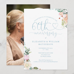 60. Jubiläums-Herz-Schrift Florales Foto Einladung