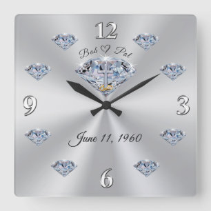 60. Jubiläums-Wanduhr für Bob und Pat Quadratische Wanduhr