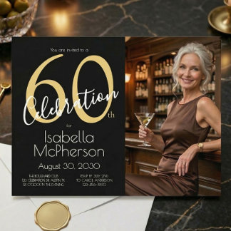 60. Jubiläumsfoto Schwarz Gold 60. Geburtstag Einladung