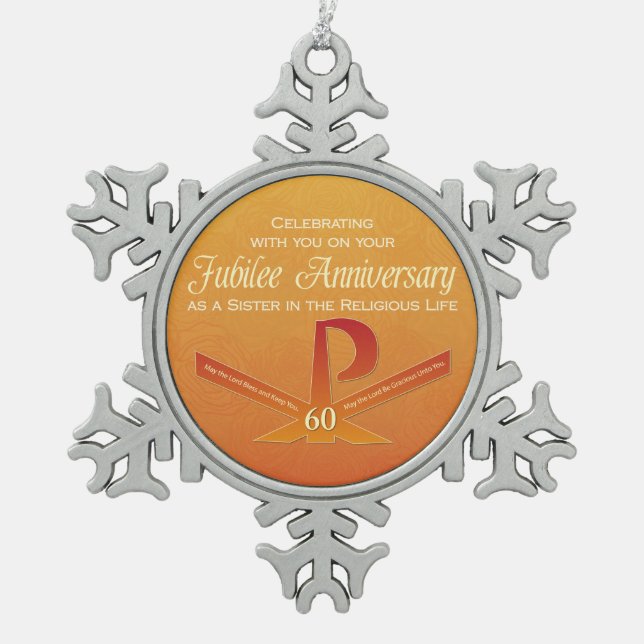 60. Jubiläumsjahr Nun Pax Cross, Orange Schneeflocken Zinn-Ornament (Vorderseite)